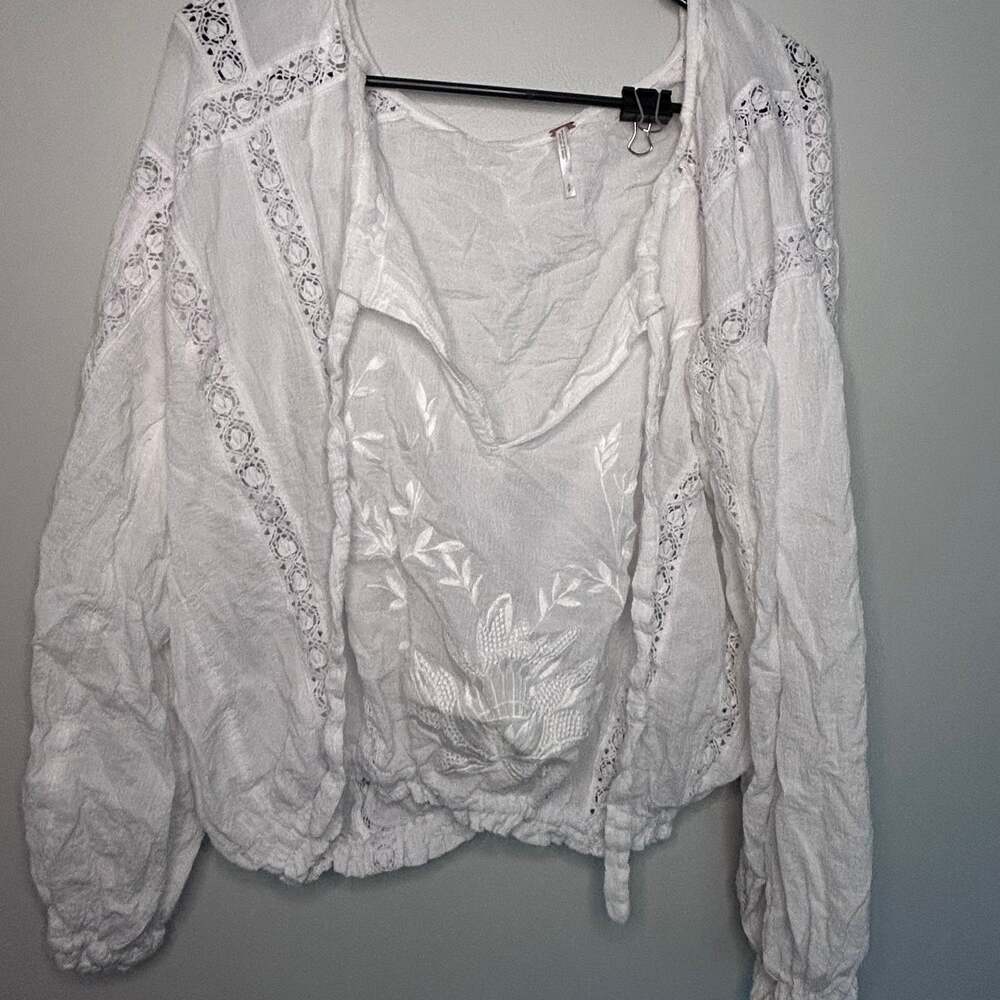 Free People Maria Maria Lace Blouse in White